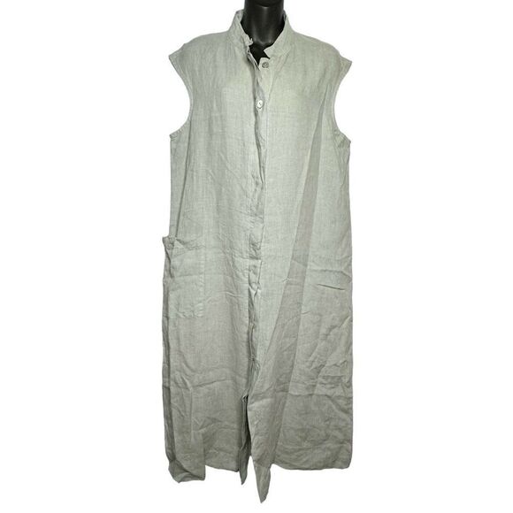 Bryn Walker khaki tan linen button maxi shirt dress size small - Picture 2 of 11